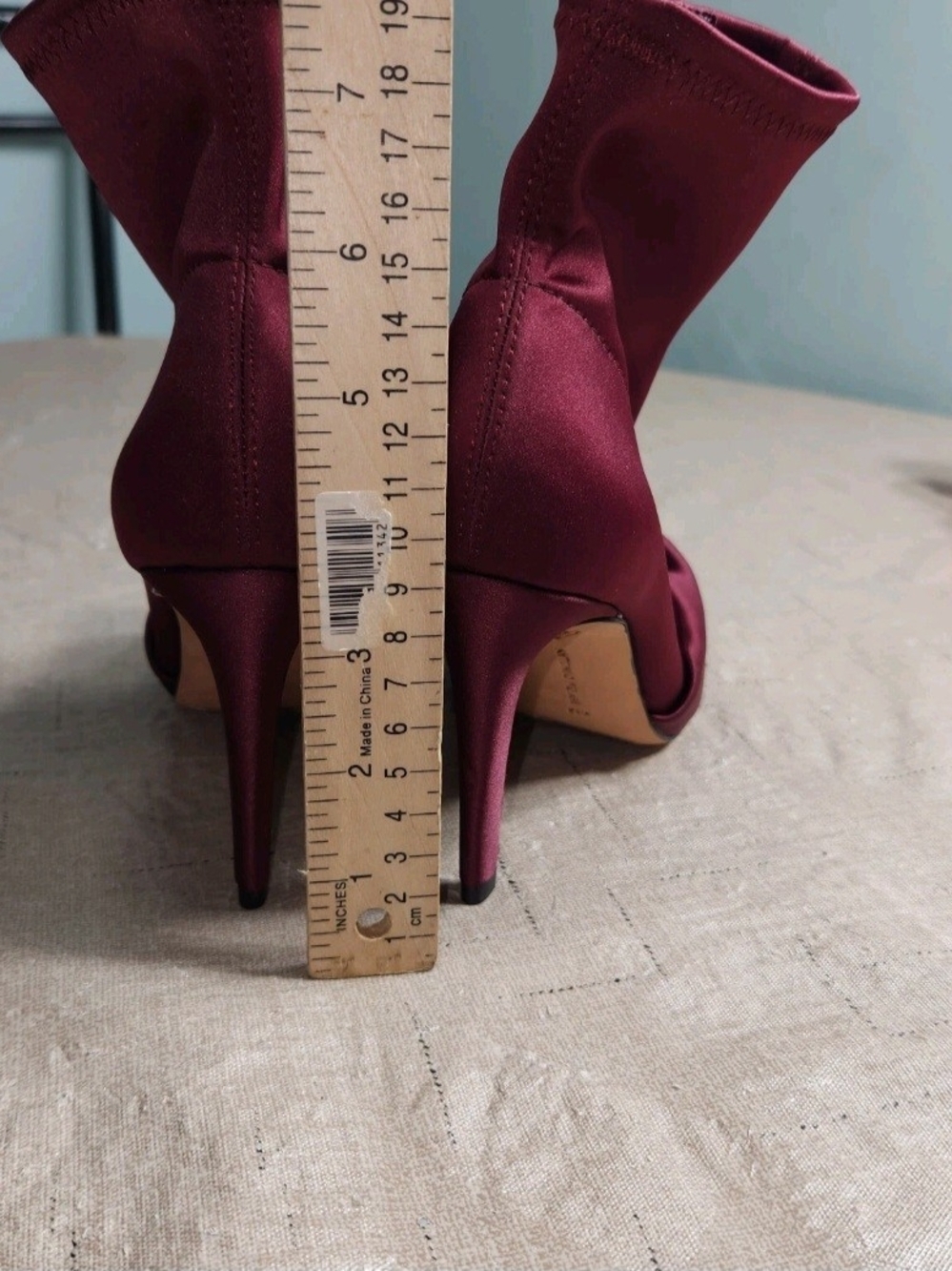 Antonio Melani Kamerin 6 M Satin Sock Boots Red Maroon Knot Heeled Booties 74 - Picture 7 of 9